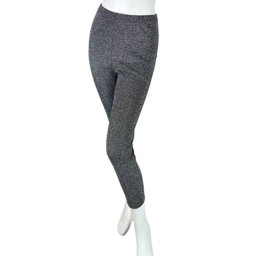 Vintage 1980's Carol Horn Disco Metallic Silver High Rise Leggings Pants Sz S